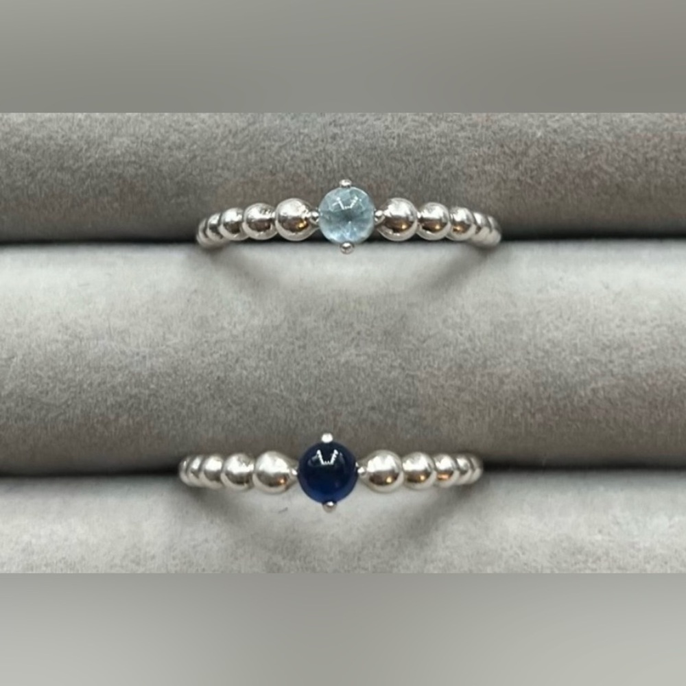 Auth PANDORA 925 Sterling Silver Blue Beaded Birthstone Ring Bundle